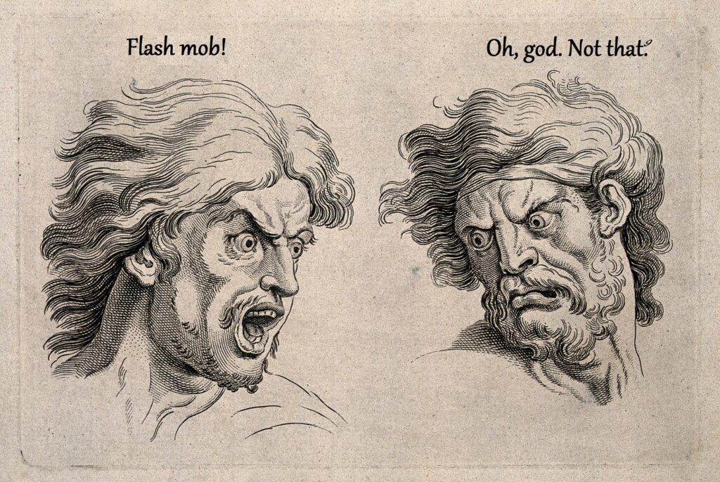 V0009326 A frightened and an angry face, left and right respectively. Credit: Wellcome Library, London. Wellcome Images images@wellcome.ac.uk http://wellcomeimages.org A frightened and an angry face, left and right respectively. Engraving, c. 1760, after C. Le Brun. By: Charles Le Brunafter: John TinneyPublished:  -  Copyrighted work available under Creative Commons Attribution only licence CC BY 4.0 http://creativecommons.org/licenses/by/4.0/